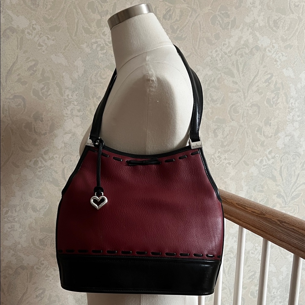 Brighton Burgundy and Black Leather Women's Shoulder Bag - Authentic
